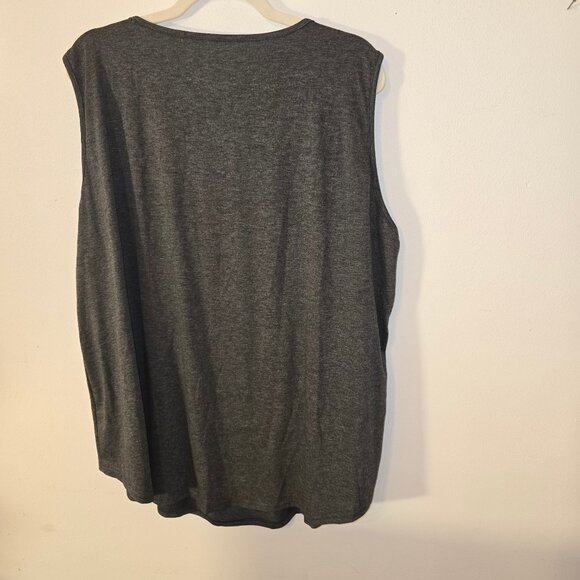 CharcoalGray Grey Saloogoe Loose Fit Pleated Square Neck Sleeveless Tank Top 3XL - Picture 2 of 4